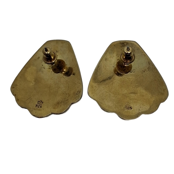 Vintage 90s Sterling Silver Gold Vermeil Shell Earrings - Picture 5 of 6